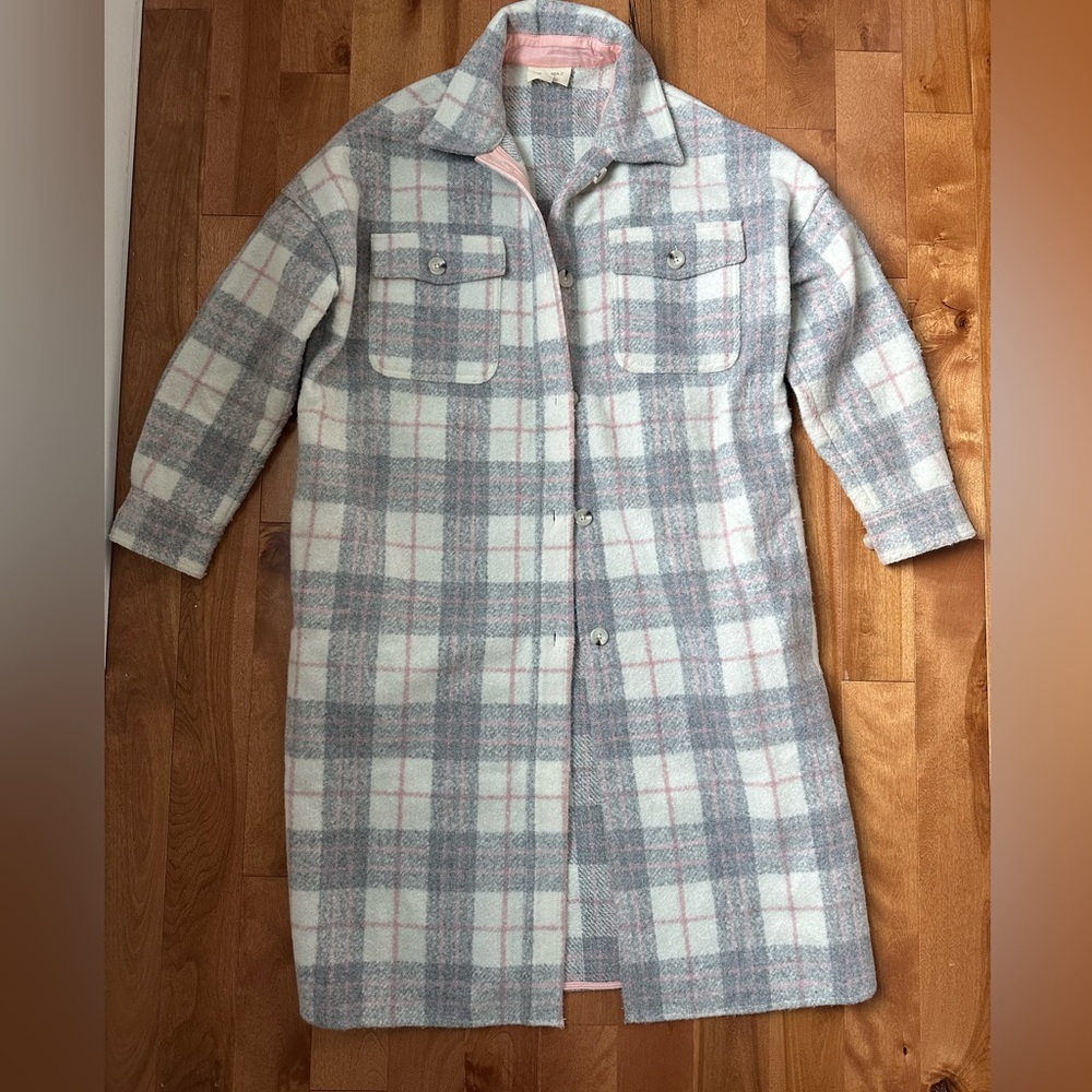 If By Sea Anthropologie Bobbie Plaid Cozy Fleece Long Shirt Jacket